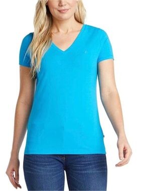 Nautica Women's V-Neck Short Sleeve Tee in Turquoise Size S